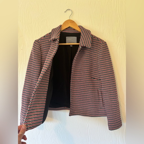 Classiques Entier 70’s Inspired Red Black Knit Woven Collared Blazer Jacket - Picture 6 of 12
